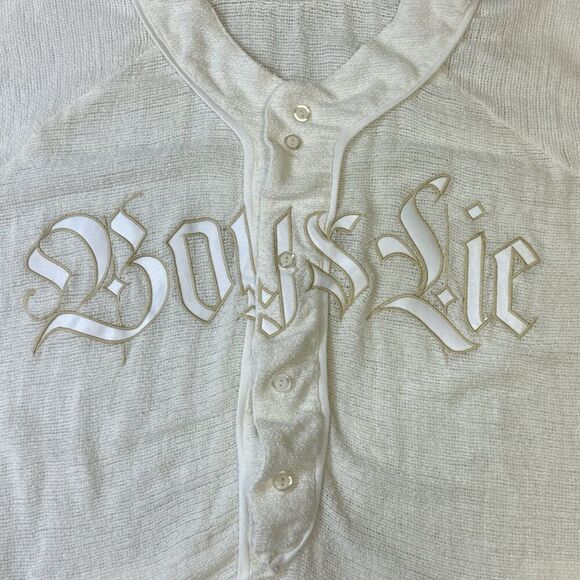 Boys Lie Baseball Jersey Top Button Down Embroidered Logo Oversized One Size - Picture 14 of 16